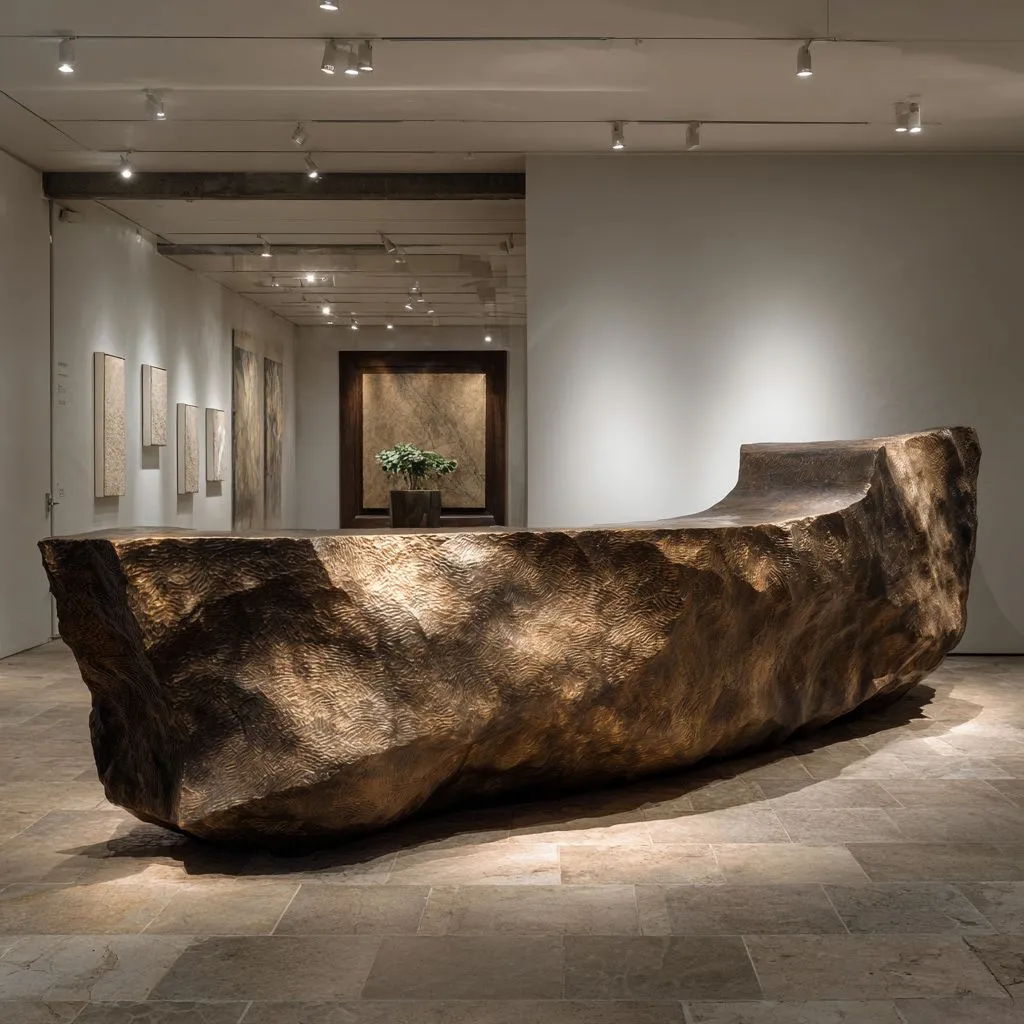 Comptoir en béton sculpté Art Déco 34 dans un salon professionnel moderne